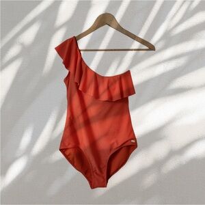 One Piece Ruffled One Shoulder Asymmetric Swimsuit | Jones New York | Large